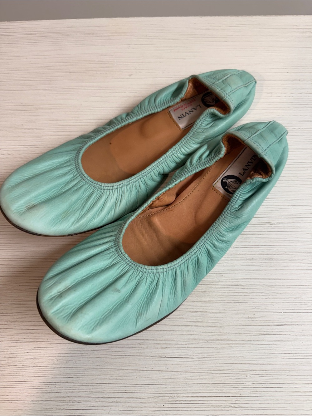 Lanvin Aqua Leather Ballet Flats